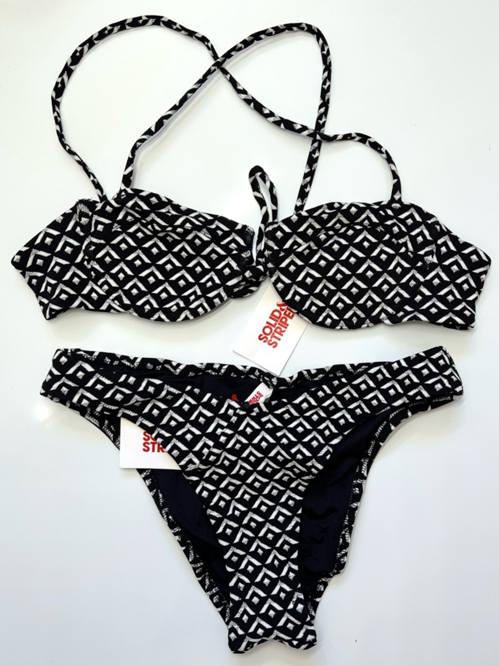 Solid & Striped The Sienna Top & Bottom Bikini Geo Lurex Jacquard Blackout